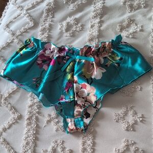 Teal Floral Satin Lingerie Shorts